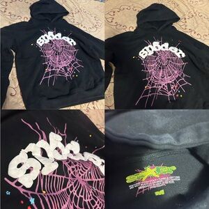 Spider Black Hoodie with Pink Web Graphic